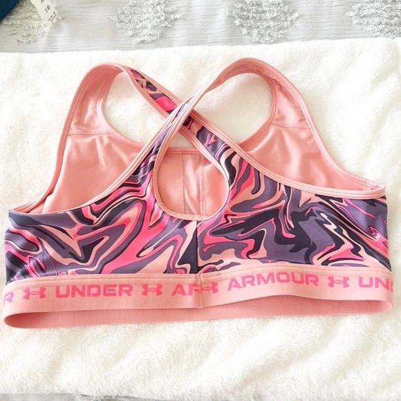 Under Armour Mid Stamp pink Medium Impact sports Bra Racer Back Sz 2X - Picture 4 of 5
